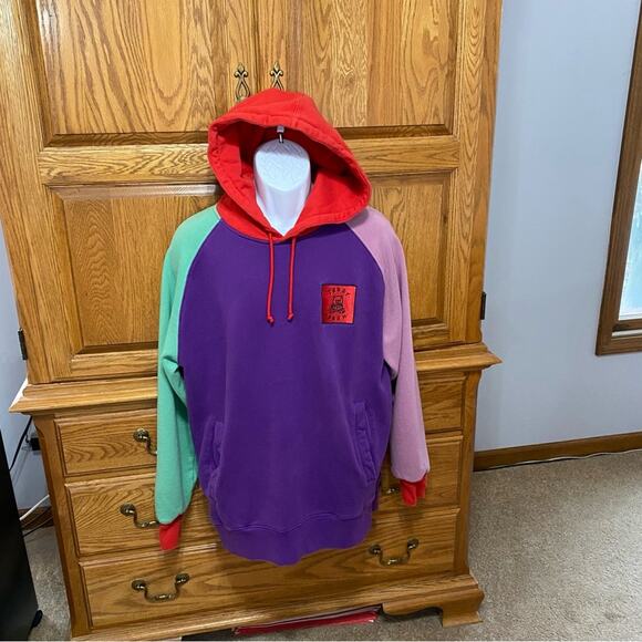 TEDDY FRESH Sweatshirt Mens Large Hoodie Color Block Hooded Pockets Multicolor - Picture 13 of 16
